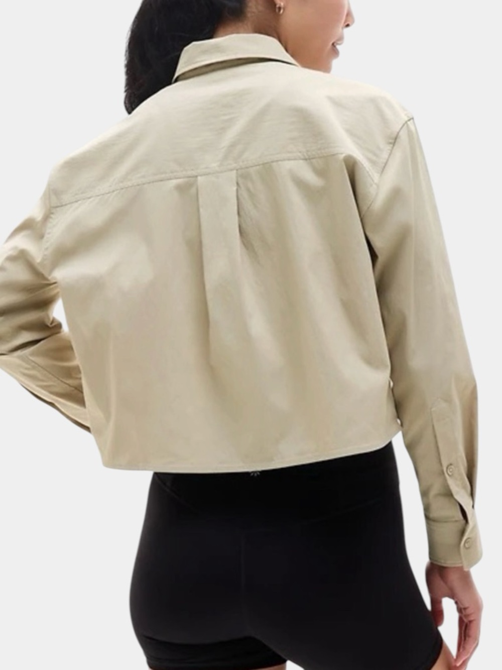 NWT Athleta Midday Ultra Cropped Poplin Shirt • Ecru • Size L - Picture 2 of 11